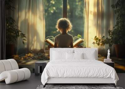 Immersed in Imagination: A Child's Cozy Reading Retreat, generative ai Wall mural