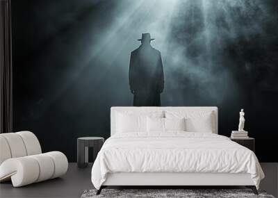 Noir Inspired Detective Silhouette in Spotlight, generative ai Wall mural