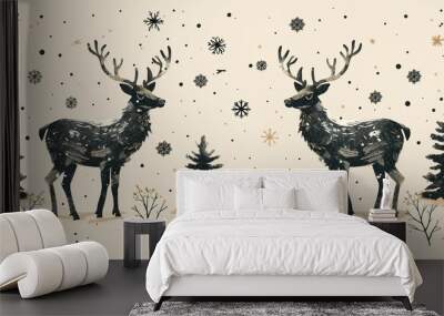 Stylish Snowflake and Reindeer Wallpaper, generative ai Wall mural