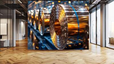 Close up of copper wire and various metal stock for scrap recycling in warehouse setting Wall mural