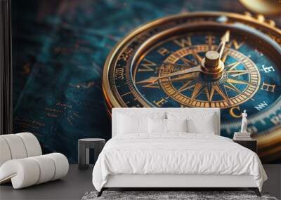 Luxurious modern compass on reflective glass table pointing to  wealth  with rich colors Wall mural