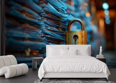 Metaphorical representation of online data protection  papers, lock, and digital security concepts Wall mural