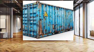 Realistic metal cargo tare  isolated blue container for sea transportation and logistics in 3d Wall mural