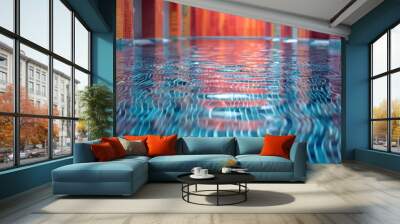 Vibrant red ceramic mosaic tiles create a stunning vertical pool background design for elegance Wall mural