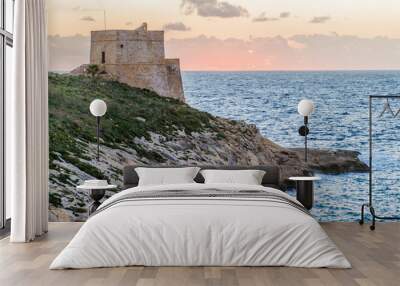 Sunset at the Xlendi Tower on the island of Gozo, Malta Wall mural