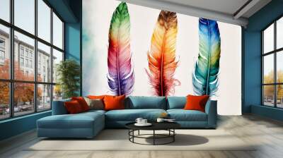 Abstract beautiful colored feathers. Abstract background or wallpaper. Wall art design.. Generative AI. Wall mural