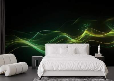 Abstract futuristic background with red and green glowing neon moving high speed wave lines and bokeh lights. Visualization of sound waves. Data transfer concept. Fantastic wallpaper. Generative AI Wall mural