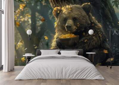 A Grizzly Bear Enjoying Honey Wall mural