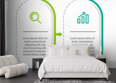 Minimal Business Infographics template. Timeline with 2 steps, options and marketing icons .Vector linear infographic with two conected elements. Can be use for presentation. Wall mural