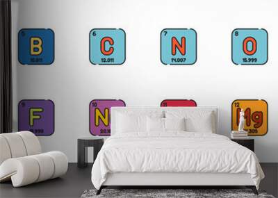 Periodic Table Filled Line Icon Set Wall mural