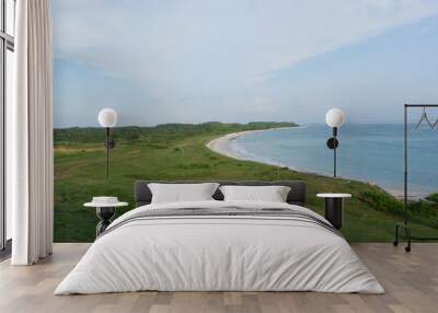 beautiful Beach with green field Wall mural