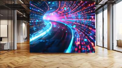 a futuristic tunnel pulsating with vibrant colors, neon lights sets the stage Wall mural