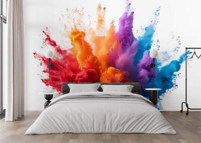 colorful paint color powder explosion on transparent background Wall mural