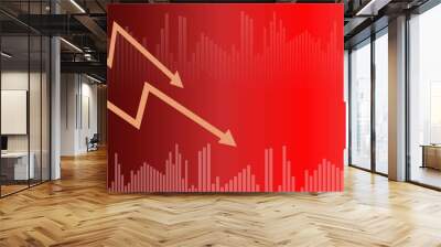 financial crisis down with red arrow economy business graph on money crash market background. bankruptcy decrease bad finance chart diagram or loss investment economic recession. Wall mural