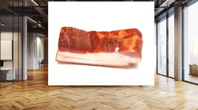 a piece of meat on a plate. piece of bacon on white. bacon on white background. pork on white background. slice of bacon. Wall mural