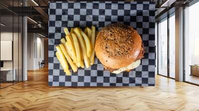 french fries on a wooden board Wall mural