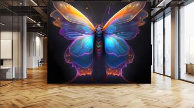 Neon bright portrait of a cute butterfly in a hand drawn style Wall mural