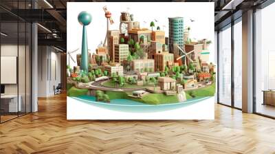 Green energy city in near future with transparent background. Generative AI 2 Wall mural