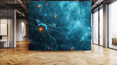 Neurons cells concept in blue space Wall mural