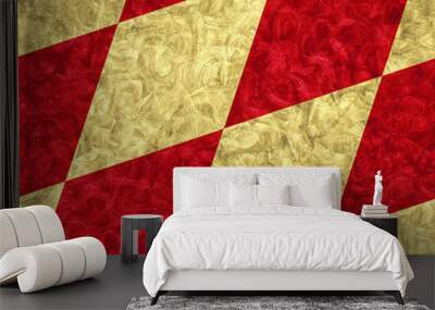 Abstract seamless gold and red diamond pattern of beveled veined squares Wall mural