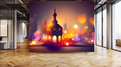 Ai generated image of classic lamp with mosque shape with eid fitr celebration event. Wall mural