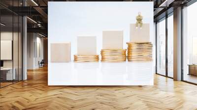 Cube wooden and coins stacking woth financial concept. Wall mural