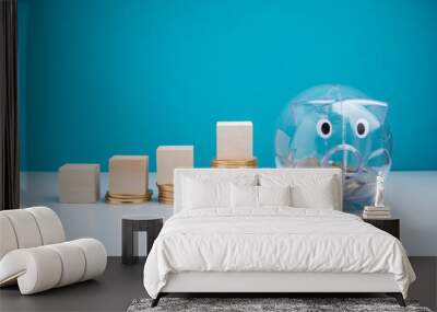 Piggy bank with coins with financial concept. Wall mural