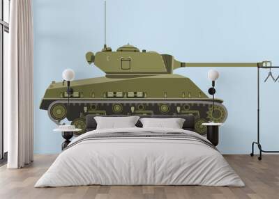 American green medium tank M4 in profile flat vector isolated Wall mural