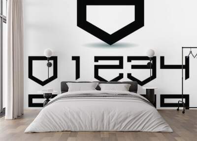 Collection of the Wide black flat numbers with isometric down arrow and up arrow vector; Numbers with arrow for tag or label; Numeral location symbol; Numeral logo Wall mural