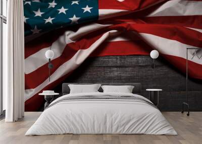 American flag on a antique wooden platform. Wall mural