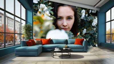 portrait of a woman with flowers Wall mural