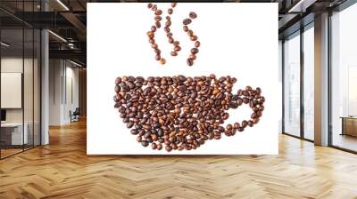 Coffee cup image made up of coffee beans on a white background Wall mural