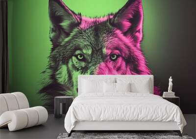 Duotone Portrait of a Wolf made with Generative AI Technology Wall mural