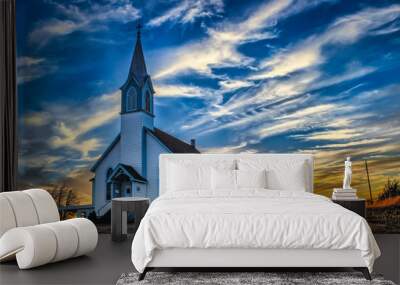 Ellis County, KS USA - A Lone Church at Dusk in the Western Kansas Prairie Wall mural