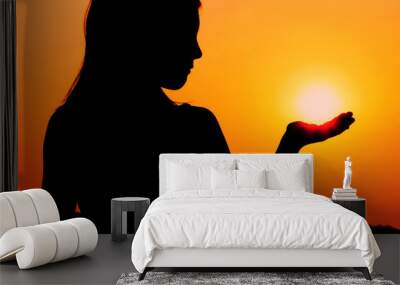 Kerkyra (Corfu), Greece - Setting Sun in a Girl's Hand Wall mural