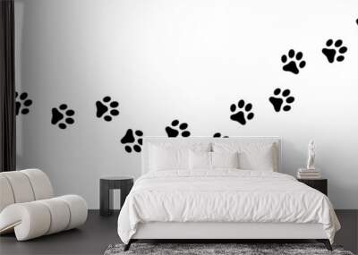 Paw print trail. Dog, puppy, cat paw print. Paw print silhouette animal on white background. Wall mural