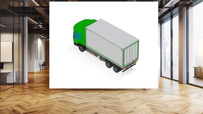 3D Isometric Cargo Truck Half Tone Vector Illustration Modern GreenCabine and White Van Intercity Delivery Vehicle 6x4Design for Logistics Transport Presentation Social Media Video Promo Back Left
 Wall mural