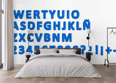 Blue Balloon typography of spanish letters, QWERTY latin alphabet, party ballon name letter composition Wall mural