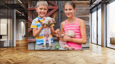 kids with piglet Wall mural