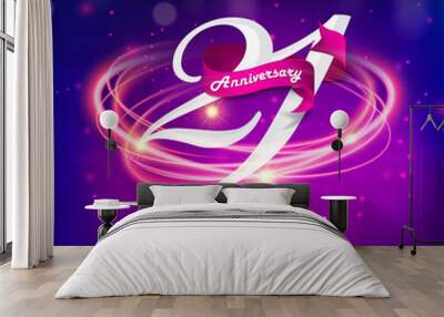 21 years anniversary logo template on purple Abstract futuristic space background. 21st modern technology design celebrating numbers with Hi-tech network digital technology concept design elements. Wall mural