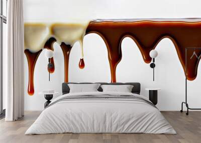 melted chocolate dripping on white background Wall mural