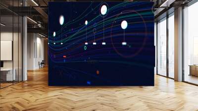 Big data concept, line graph of information flow node base programming, monitor screen in perspective Wall mural