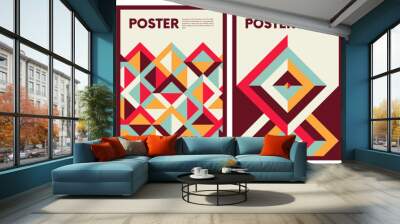 Colorful pattern in trendy flat style tracery square, Bauhaus inspired vector illustration, minimal abstract art with geometric shapes, new modernism aesthetics set poster Wall mural