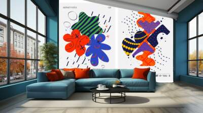 Colorful vector minimalistic Posters with bizarre abstract geometric unusual shapes and forms with different textures in matisse style, Hand drawn modern wall art with aesthetic naive figures, set 7 Wall mural