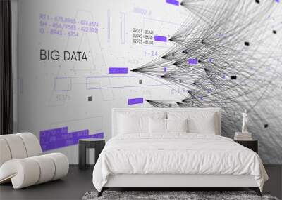 Communication system and visualization of data analysis, information flow and sorting by artificial intelligence, business presentation, monitor screen in perspective Wall mural