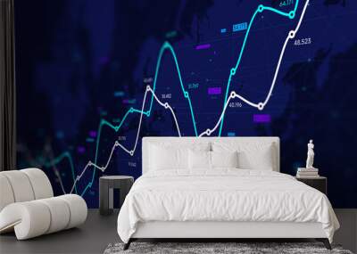 Data visualization digital analytics, financial schedule, dashboard, monitor screen in perspective Wall mural