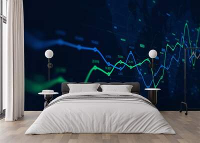 Digital analytics data visualization, financial schedule, monitor screen in perspective Wall mural