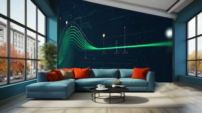 Information graph data showing flow of financial resources, business Intelligence dashboard, monitor screen in perspective Wall mural