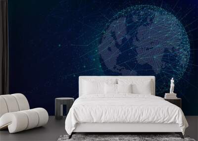 Sci-fi futuristic technologies, global network with world map, abstract vector infinite space background Wall mural