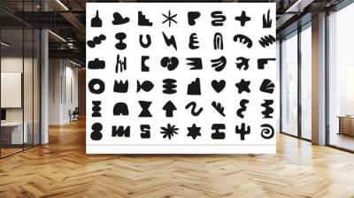 Set of silhouettes minimalistic bizarre abstract geometric unusual shapes and forms in matisse art style, Hand drawn monochrome primitive, Big vector doodle objects and graphic elements, set 1 Wall mural